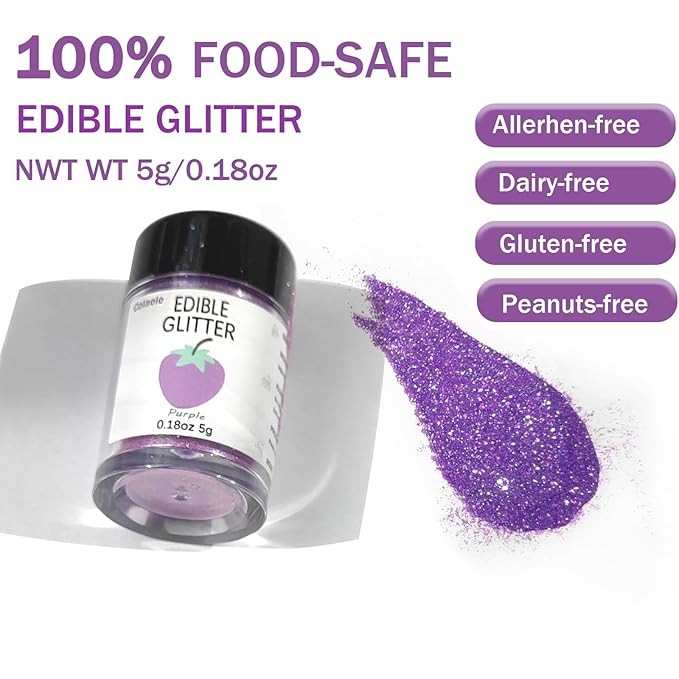 Purple Edible Glimmer Powder Glitter, Colaele 5 grams Food-Grade Luster Dust - Image 5