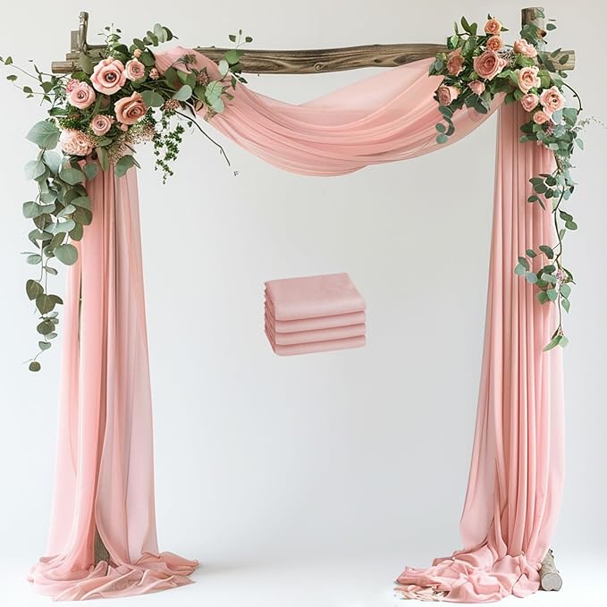 Wokceer Blush Wedding Arch Draping Fabric Backdrop 4 Panels 28.7" X 20FT Sheer by Wokceer