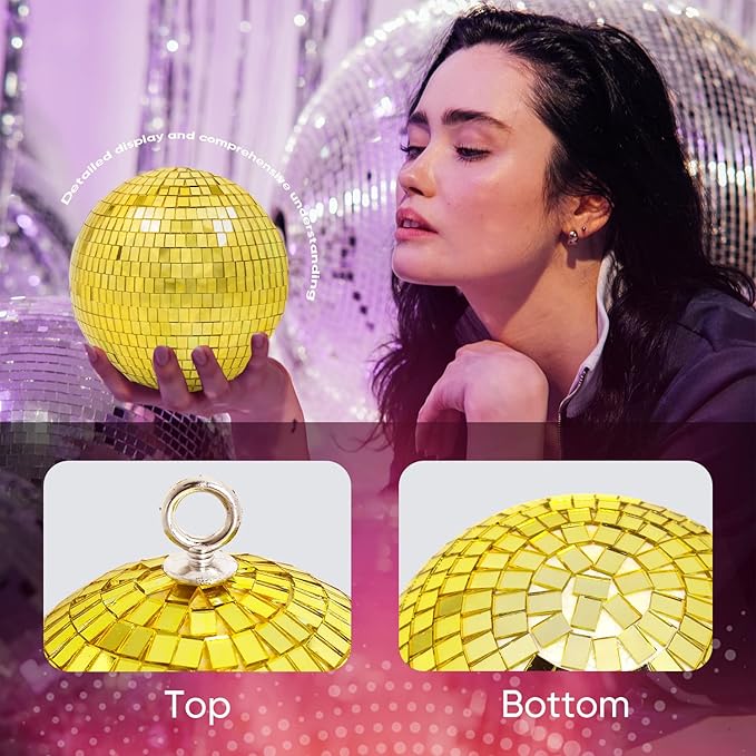 Mirror Disco Ball Decor, 6 inch Stage Mirror Balls Gold Disco Ball Ornaments - Image 4