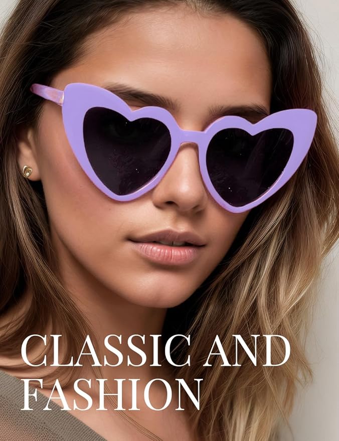 8 Pack Heart Sunglasses Vintage Cat Eye Heart Glasses Retro Bachelorette Bride - Image 6