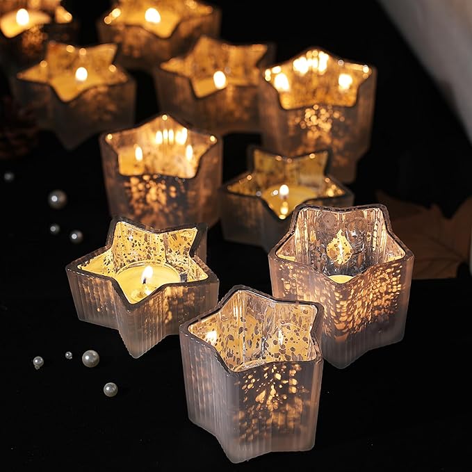 Letine 10pcs Frosted Silver Ribbed Star Candle Cups - Image 6