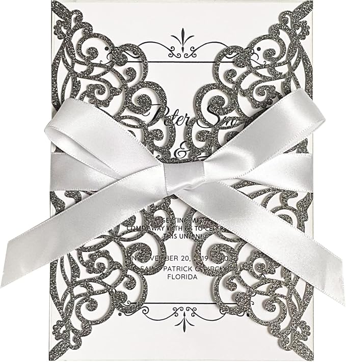 50Pcs Laser Cut Black Wedding Invitation by Fashmade