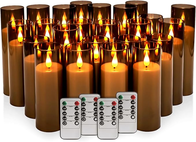 24-Pack Grey LED Flameless Pillar Candles - Image 2