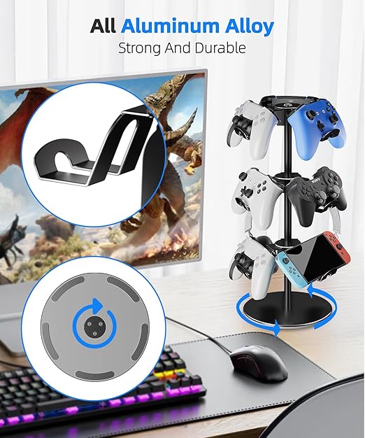 Aluminum Alloy Controller Holder 3 Layers, 360 Degree Rotation Tier, Gaming - Image 4