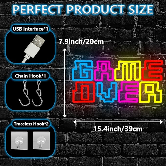 Game Room Neon Sign, Game Over Dimmable LED Light Signs - Image 3