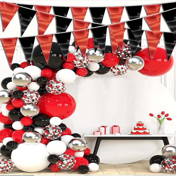 130FT Red Black Triangle Pennant Banner Flag Metallic Fabric Bunting Garland - Image 5