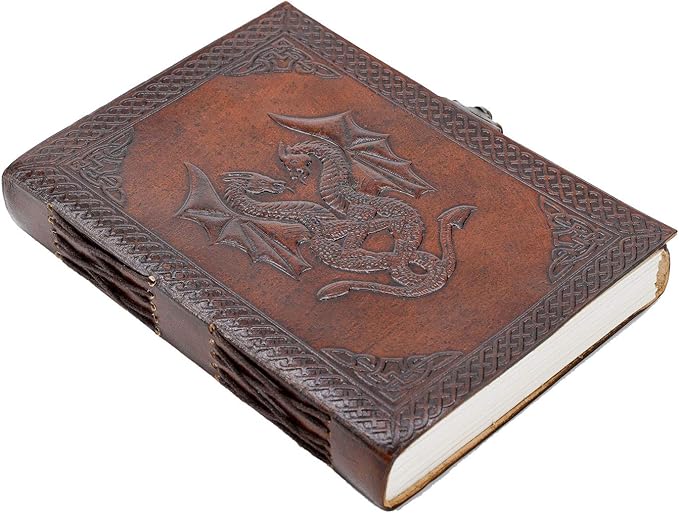 Handmade Leather Double Dragon Journal | Writing Notebook Diary | Bound Daily - Image 2