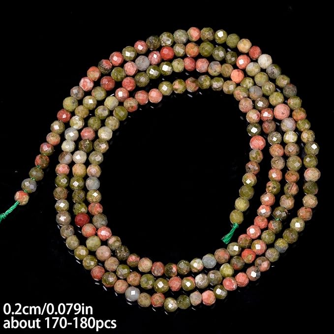 Song Xi 180pcs 2mm Natural Unakite Gemstone Beads Faceted Round Loose Stone - Image 5