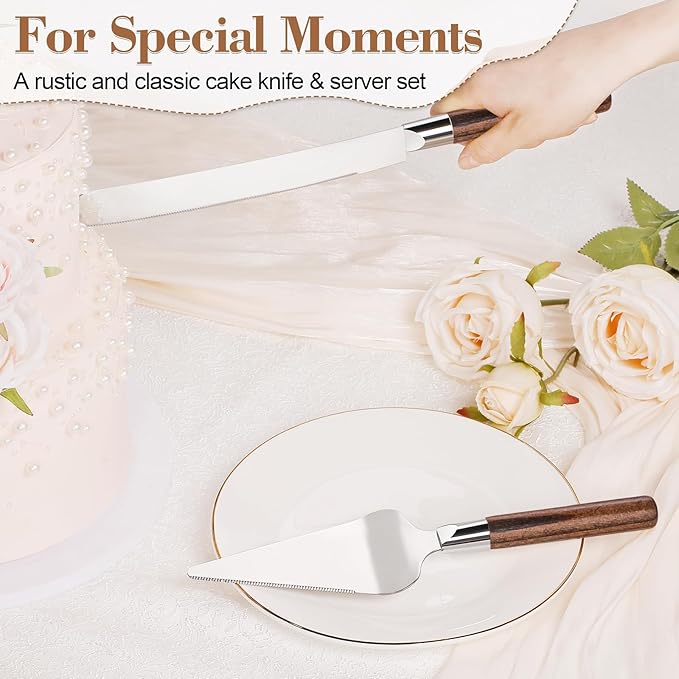 Cake Cutting Set for Wedding, Wood Cake Knife and Server Set, Vintage Pie Cake - Image 2