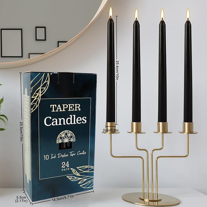 24 Pack Black Taper Candles, 7-8 Hours Burn Time, Smokeless and Dripless - Image 3