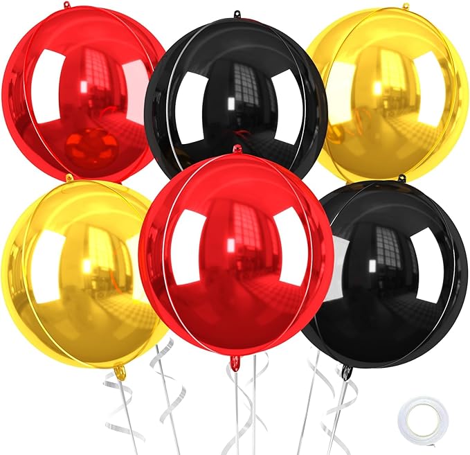 Black Gold Red Giant 4D Foil Balloons, 22 Inch Big Round Foil Balloon by Saxuxu
