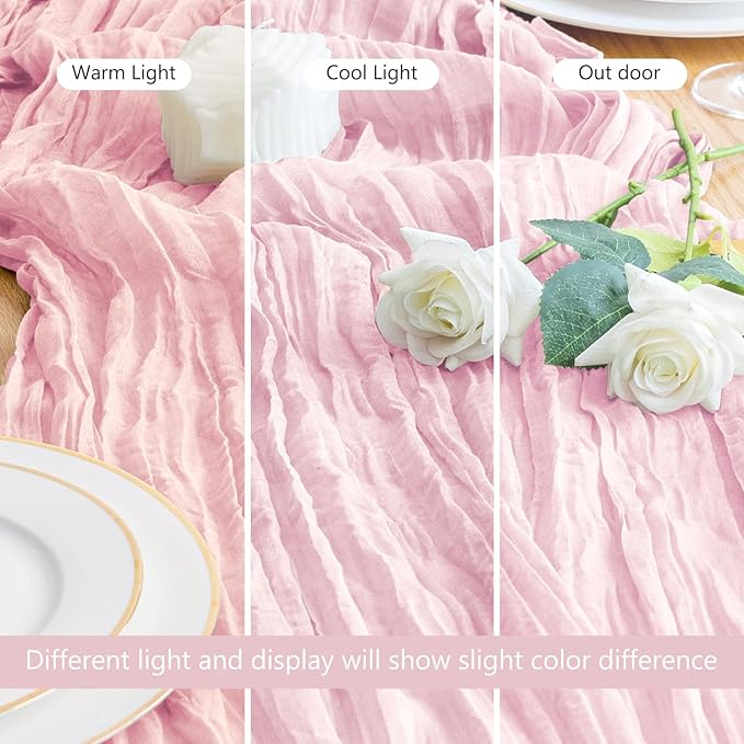 Asee'm Cheesecloth Table Runner 120 Inches Blushing Pink Boho Gauze Cheese - Image 5