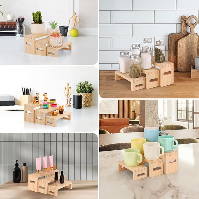 6 Pcs Wood Risers Display Stands, 2 Set Wooden Risers - Image 4