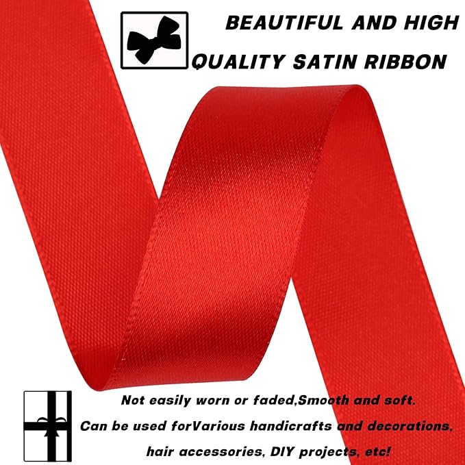 Red Ribbon 7/8 Inch 60 Yards Satin Craft Ribbon-Single Face Polyester Ribbon - Image 3
