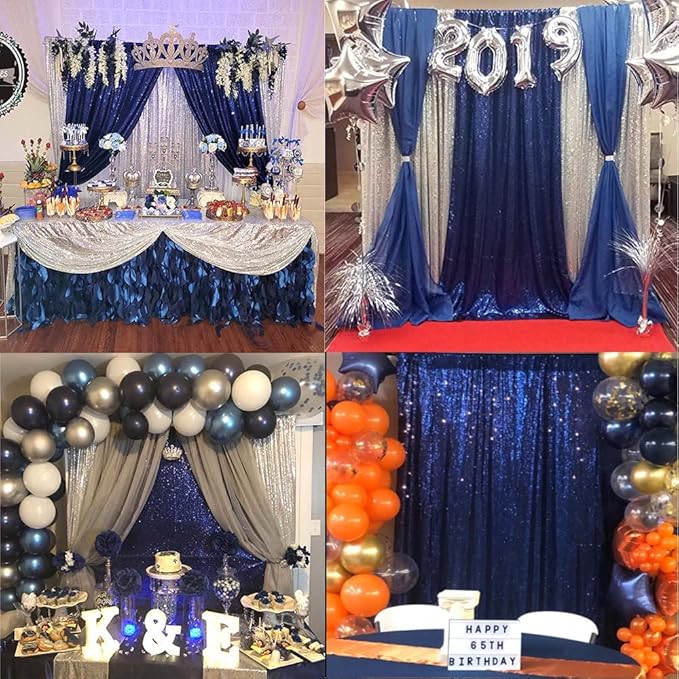 Navy Blue Sequin Backdrop Curtains Glitter Drapes 2FTx8FT 4 Panels - Image 4