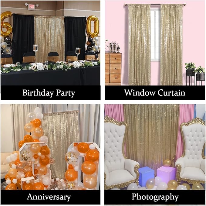 Champagne Sequin Photography Backdrop Curtains 2FTx8FT 2 Panels Sparkly - Image 7