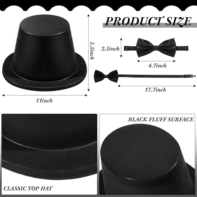 SATINIOR Magician Costume Headwear Set, Includes 12 Pieces Black Top Hat and 12 - Image 3