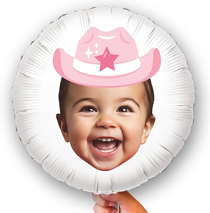Big Dot of Happiness Personalized Pink Rodeo Cowgirl Fun Face Photo Balloon by BigDotofHappiness