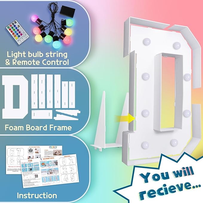 3FT Colorful Marquee Light Up Letters D, 18 Colors Light Up Alphabet Signs - Image 5