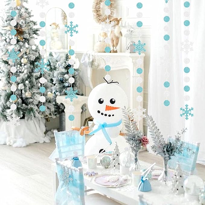 Snowflake-Snow Teal-Silver Christmas Party-Decorations Garland - 58Ft White - Image 6