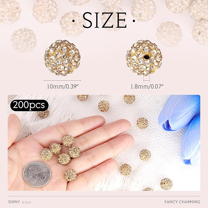 200pcs 10mm Light Brown Rhinestone Beads - Image 2