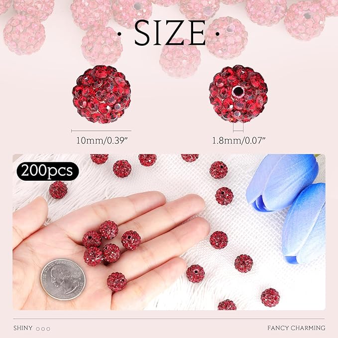 200pcs 10mm Dark Red Rhinestone Beads - Image 2