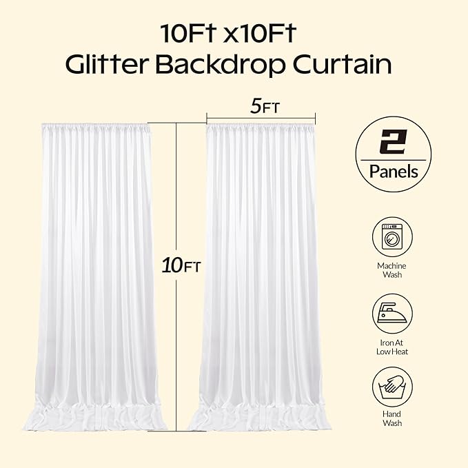White Glitter Backdrop Curtain for Parties Wedding, 10Ft x 10Ft Satin Shimmer - Image 8