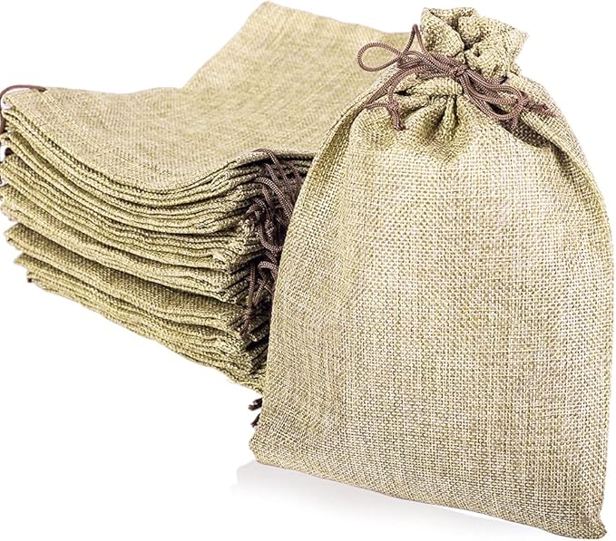 LYSXP 50PCS Burlap Bags with Drawstring，7x9 Inch Cream color Drawstring Gift by Organzabags