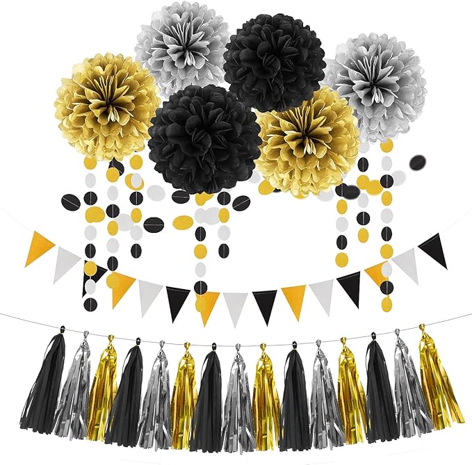 Silver Black Gold Party Decorations by HongTongTong