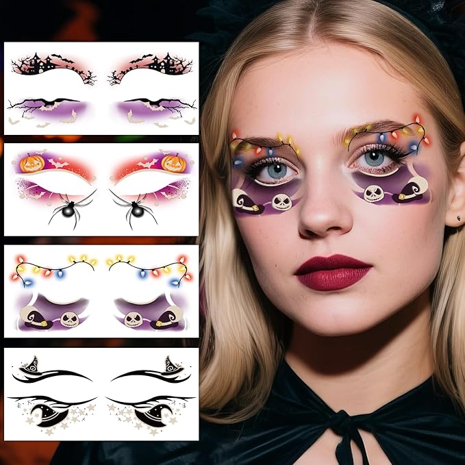 24 Pairs Halloween Luminous Eye Shadow Temporary Tattoos, Eyeliner Tattoo - Image 9