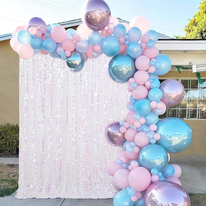 Large Payette Sequin Backdrop 2 Panels 4ftx8ft Iridescent White Glitter Fabric - Image 5