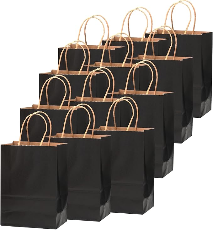 qiqee 50-Packs Black Paper Gift Bags - Image 2