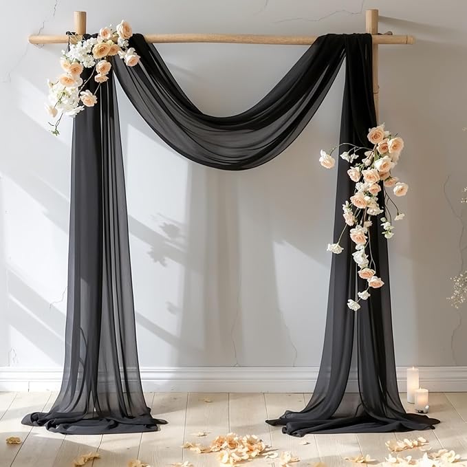 Black Wedding Arch Draping Fabric 2 Panels 19 FT Arch Drapes Sheer Backdrop - Image 7