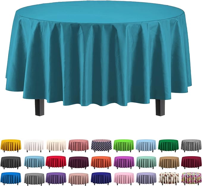 Party Solids Pack Of 12 Premium Plastic Tablecloth 84 Inch Round Table Cover by Exquisite