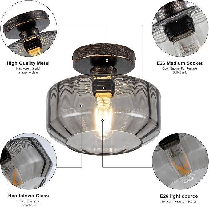 Smoked Glass Flush Mount Ceiling Light - Image 6
