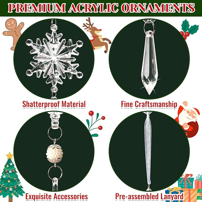 Christmas Tree Decorations 18Pcs, Acrylic Crystal Ornaments - Image 7