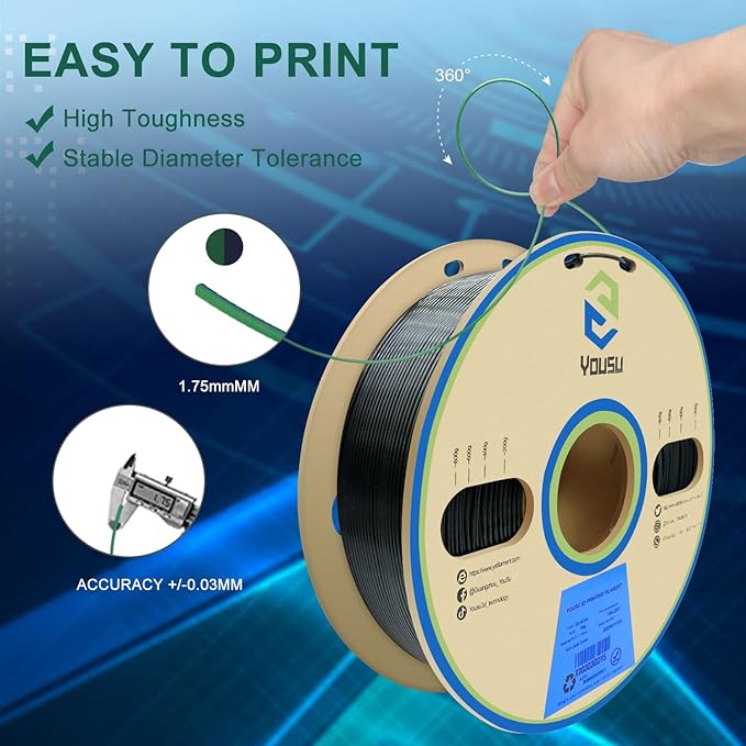 YOUSU PLA Filament 1.75mm, 3D Printer Filament Silk Black Green Color Changing - Image 3