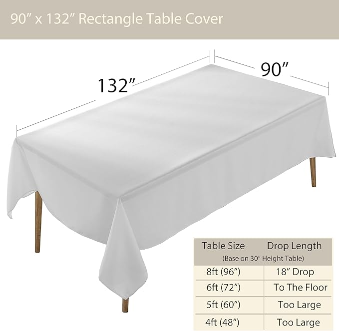 Craft And Party Rectangle Tablecloth, 90 x 132 Inch White Tablecloth, 8ft - Image 3