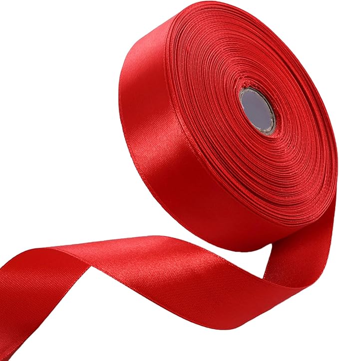 1 Inch Red Satin Ribbon 50 Yards Solid Fabric Ribbons by Celadora