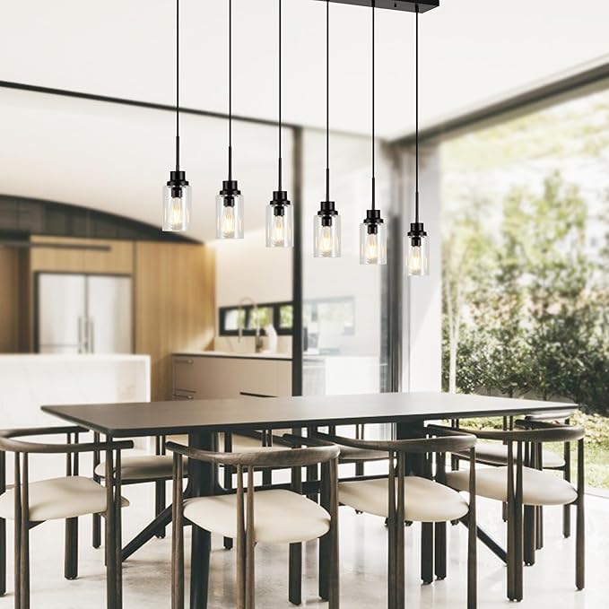 6 Lights Island Lights for Kitchen Modern Industrial Black Linear Chandeliers - Image 7
