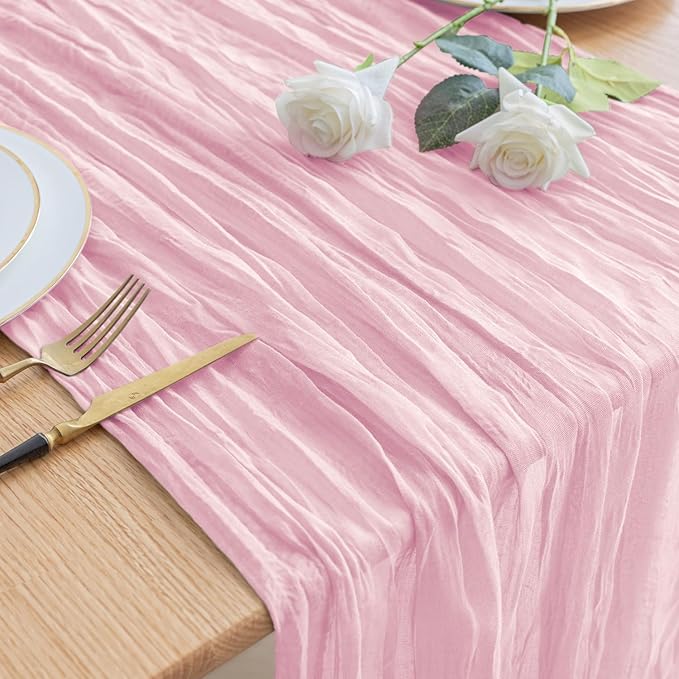 Asee'm Cheesecloth Table Runner 120 Inches Blushing Pink Boho Gauze Cheese by Aseem