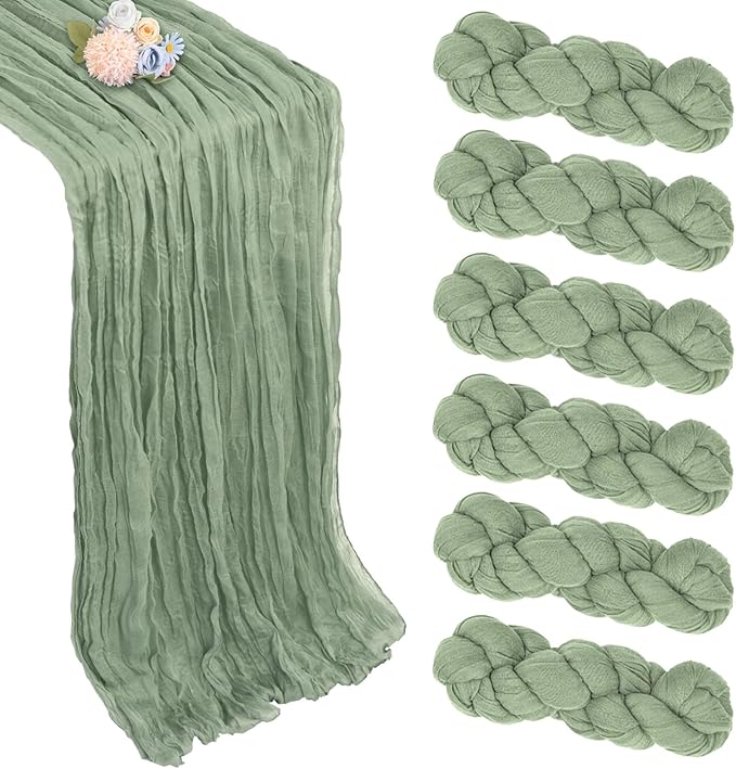 6 Pack Sage Green Table Runner 10ft Boho Gauze Fabric Cheesecloth Table Runner by Pepmily