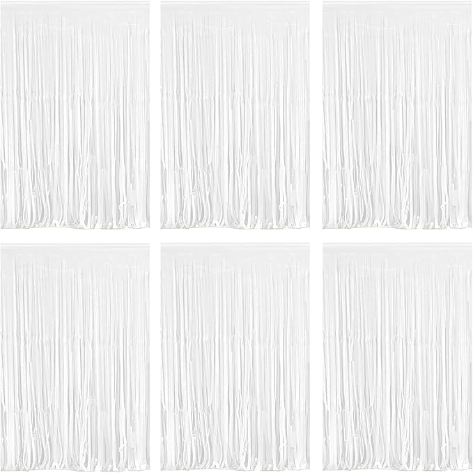 White Foil Fringe Curtain 3.3×8.3FT 6 Packs, Metallic Tinsel Curtains Party by Acuteye