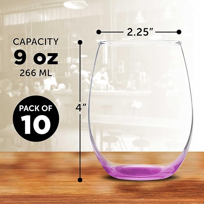 DISCOUNT PROMOS Stemless Wine Glass 9 oz. Set of 10, Bulk Pack - Image 5
