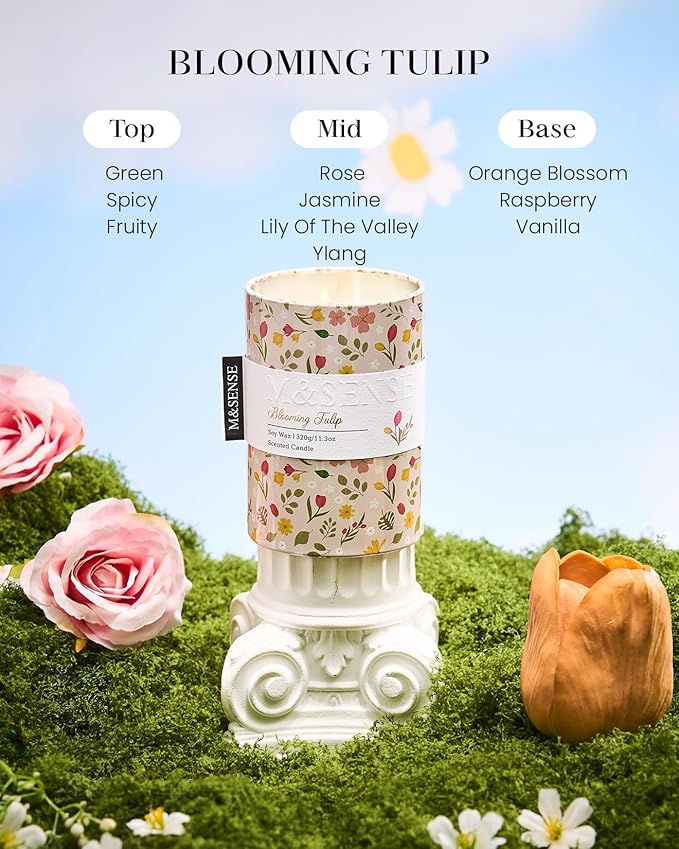 M&SENSE Blooming Tulip Scented Candle, Medium Jar Candle 11.3oz Natural Soy Wax - Image 2