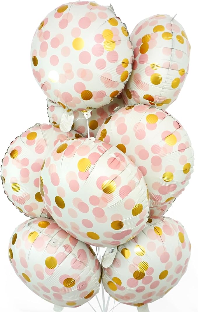 10 Pcs Pink Polka Dot Foil Balloons, Helium-Friendly Foil Balloons - Image 6