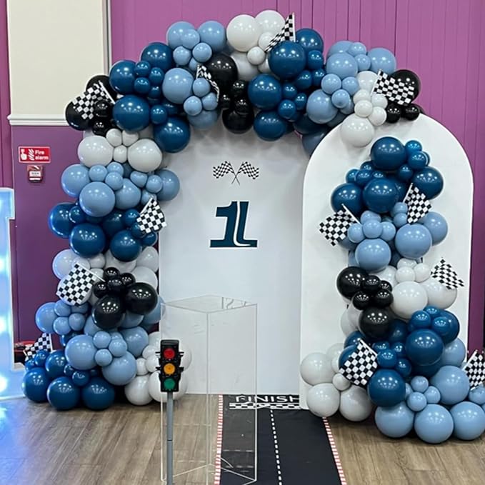 Race Car Balloon, Dusty Blue Black Latex Balloon - Image 4