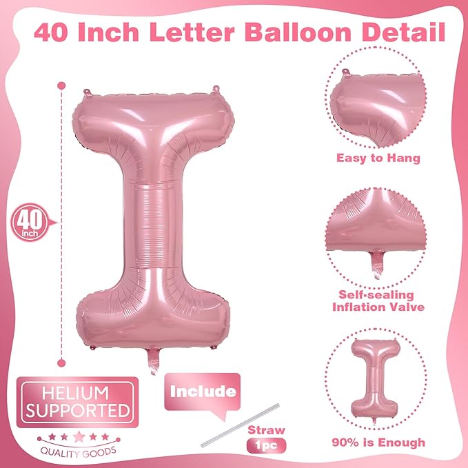 Pastel Pink I Letter Balloon, Large Self Inflating - Image 2