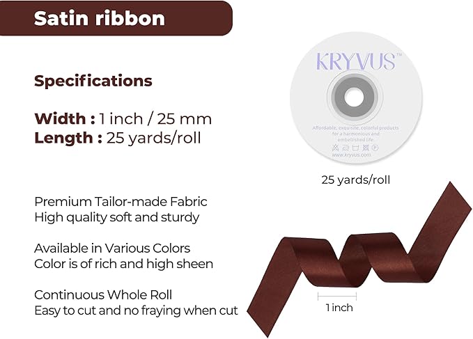Coffee Brown Satin Ribbon 1 inch X Continuous 25 Yards, Single Face Polyester - Image 3
