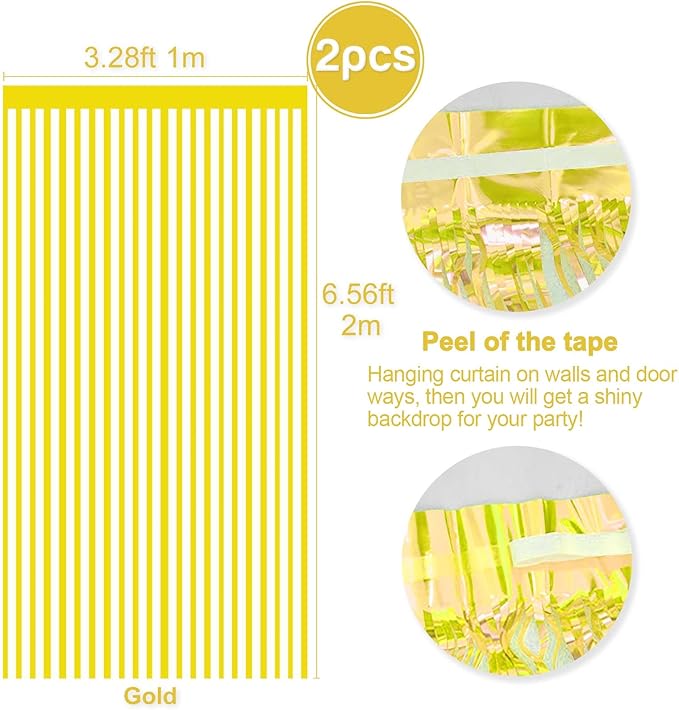 Metallic Gold Tinsel Foil Fringe Curtains Backdrop - Image 2